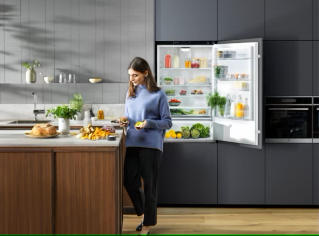 A refrigerator made with 70% recycled plastics